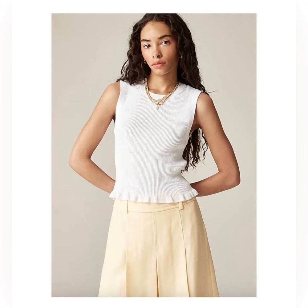 NWT J. Crew Ruffle-trim shell tank top in premium ultra-fine cotton Size L